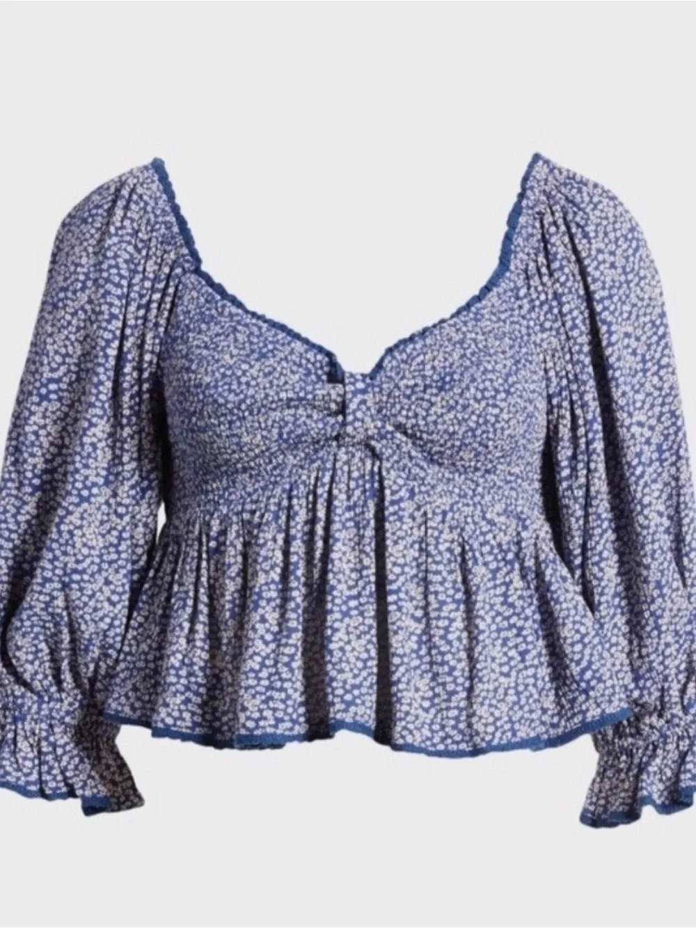 FREE PEOPLE BRITNEE PRINTED TOP crop puff sleeve floral M